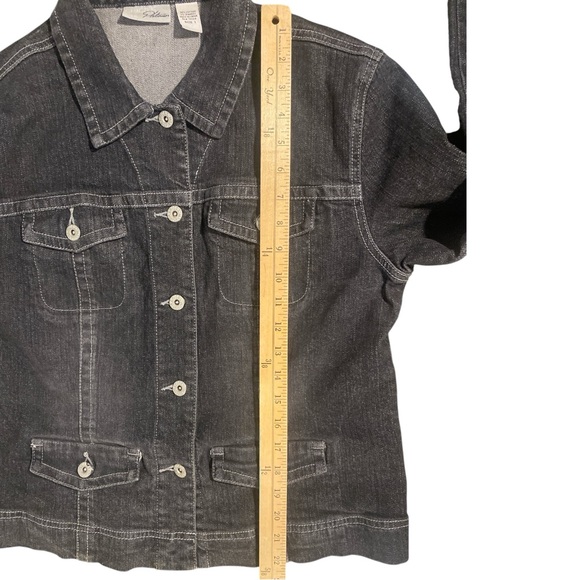 Chicos Platinum Jacket Women’s 1 (Medium) Black Denim Pockets Stretch Classic - Picture 11 of 13